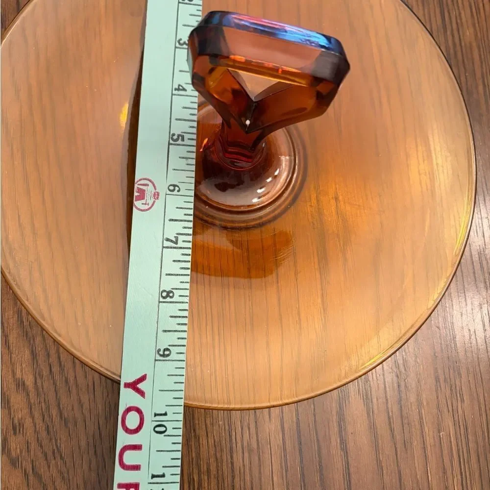 Depression era vintage amber glass serving tray plate w/ center handle